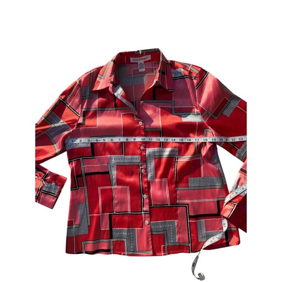 Rafael Women’s Button-Down Shirt Red Geometric Print Size 14 Polyester Blend Pre - Picture 7 of 7